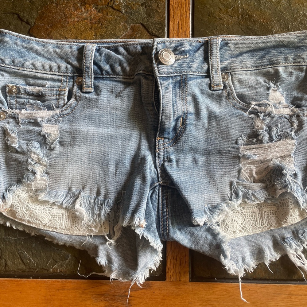 American Eagle Outfitters Light Blue Distressed Jean Shorts